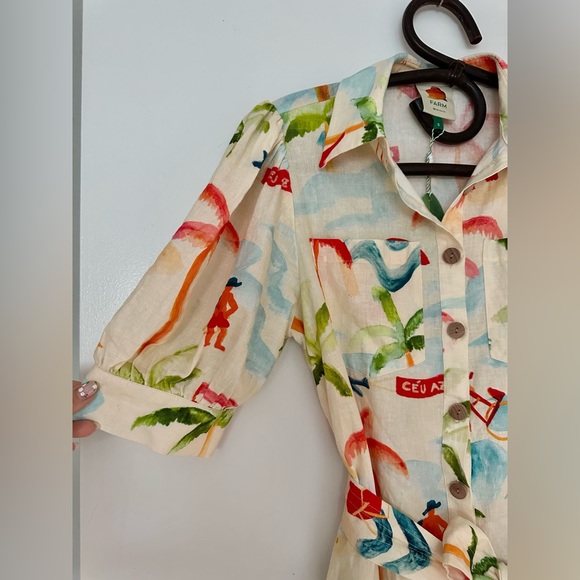 Farm Rio Copacabana Jumpsuit Small NWT white beige linen beach palm travel print - Picture 9 of 13